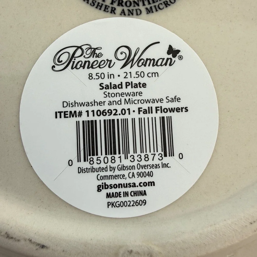 NWT Pioneer Woman Fall Flowers Green Trim Stoneware Salad Plates Set of 4, 8.5